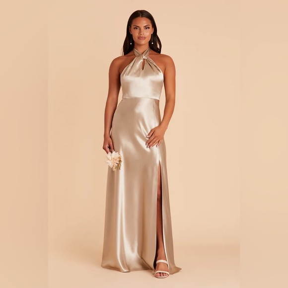 Elegant Gold Halter bridesmaids Dress - Picture 1 of 5